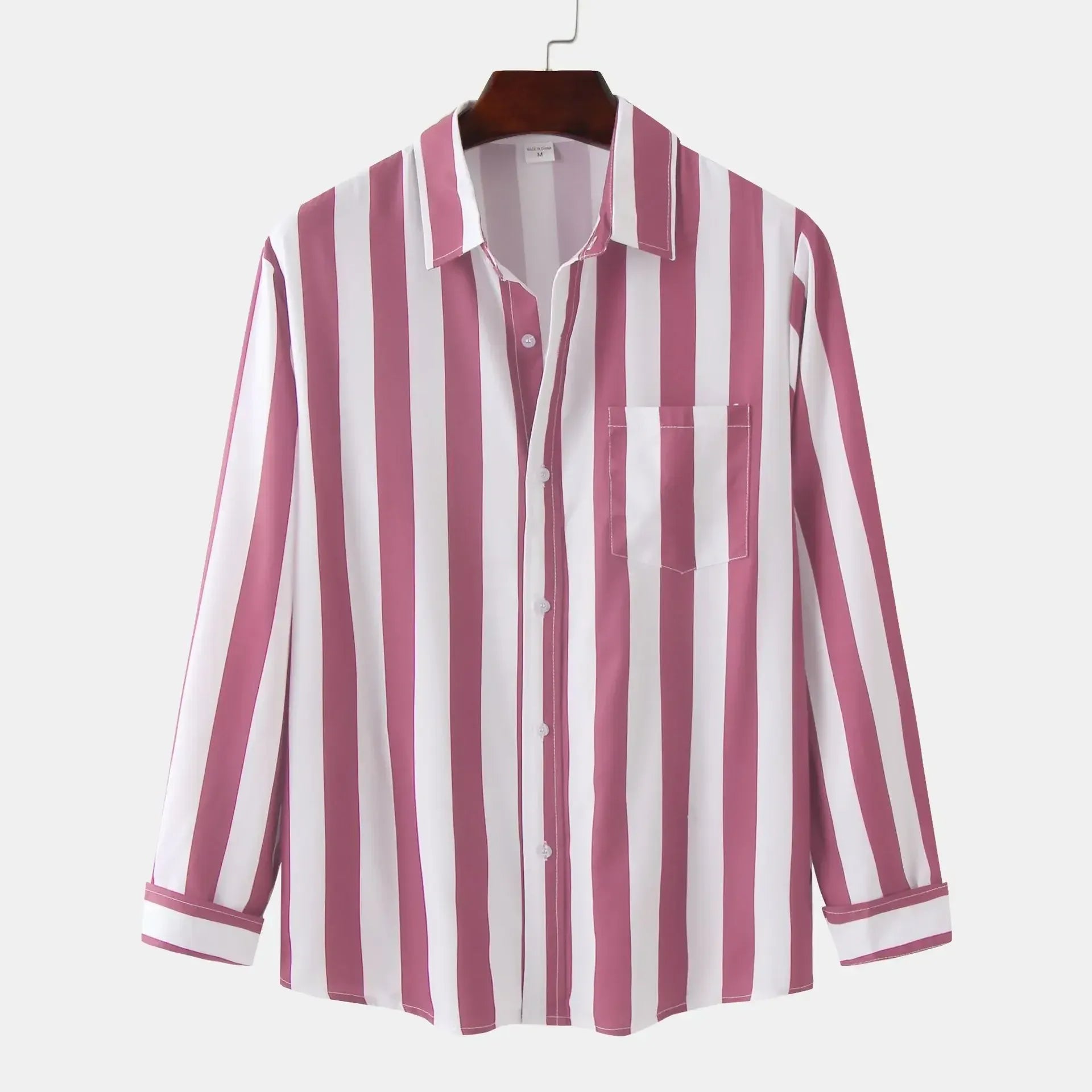 Pink-and-white striped button-down long-sleeve shirt, button front, cuffs