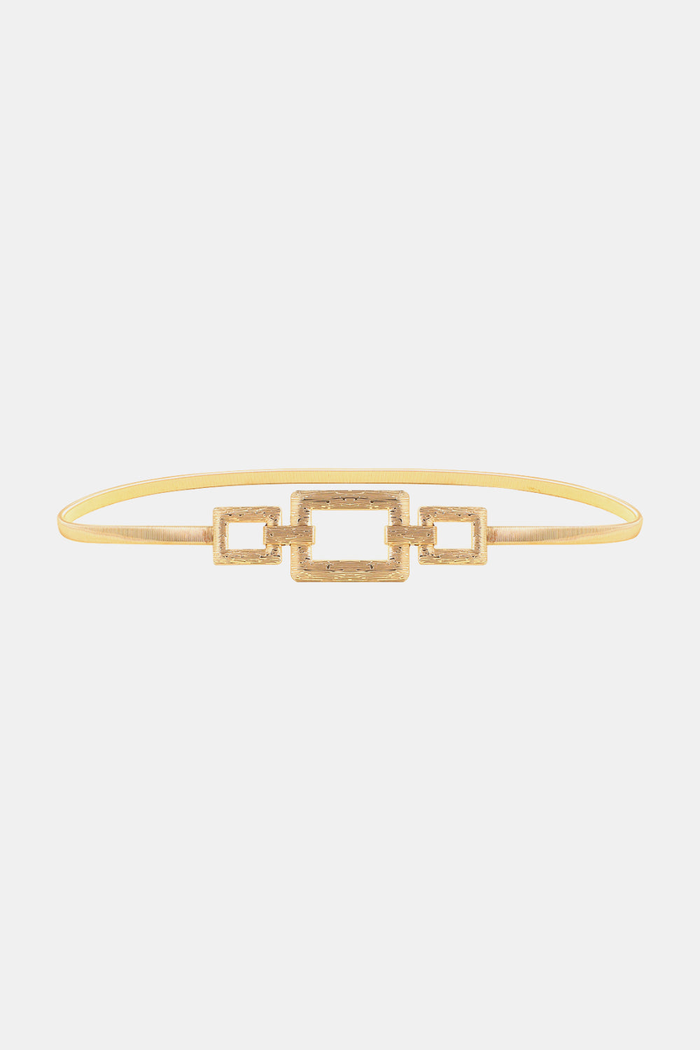 Gold belt with square buckle, gold-tone zinc alloy with three square accents