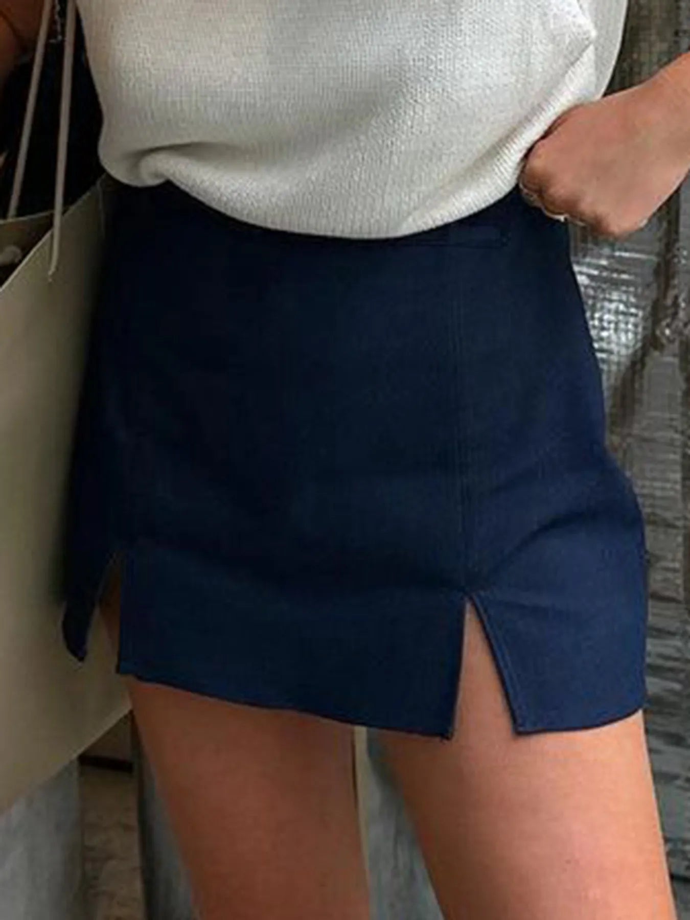 Navy mini skort with front side slit