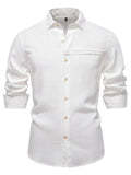 Men's button down shirt, white long-sleeve with collar, button front and chest pocket