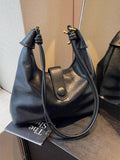 Vintage Buckle Closure Shoulder Bag, black PU leather, medium, Trendsi