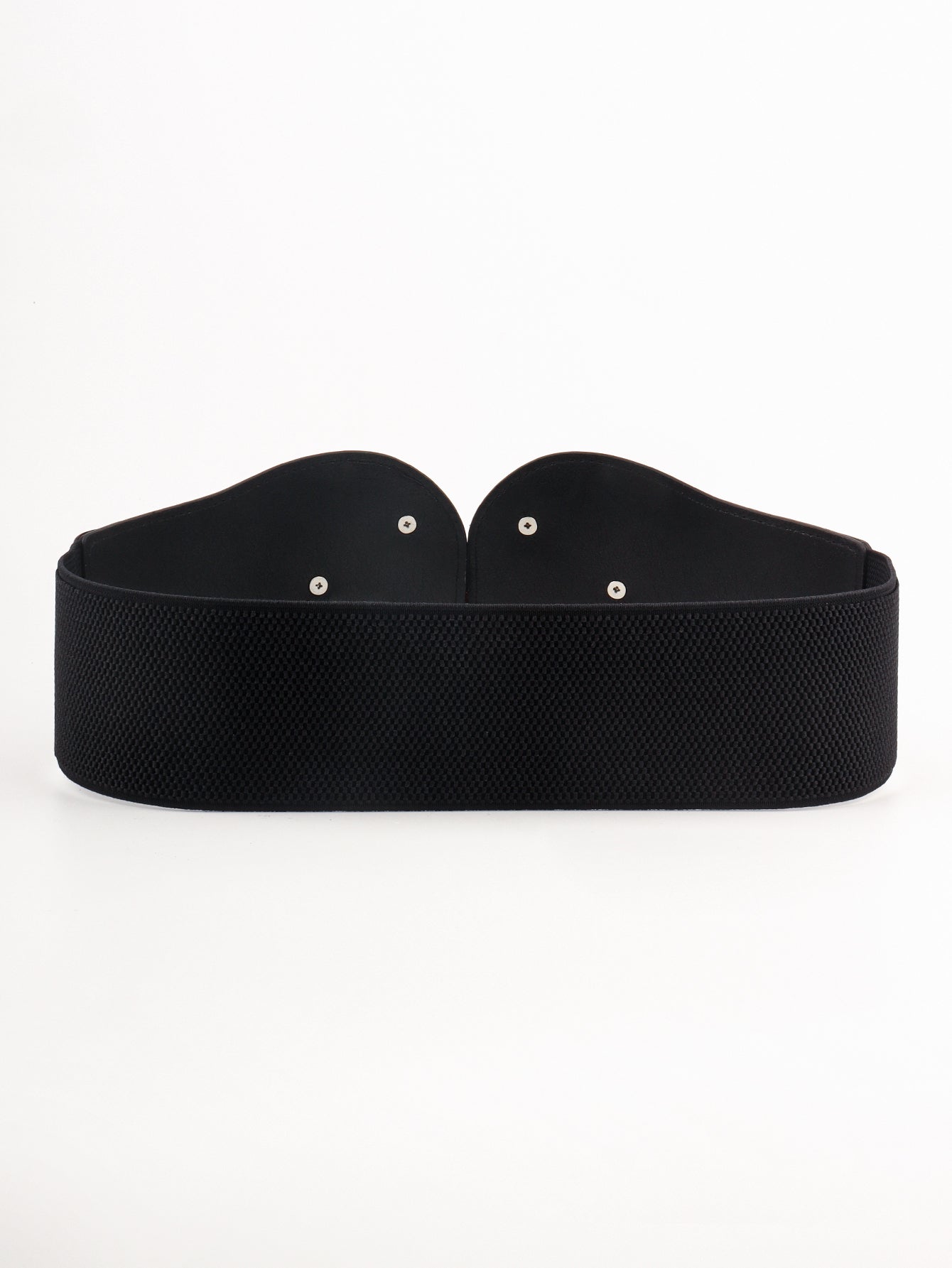 Elastic vegan belt back view with black band and two metal eyelets