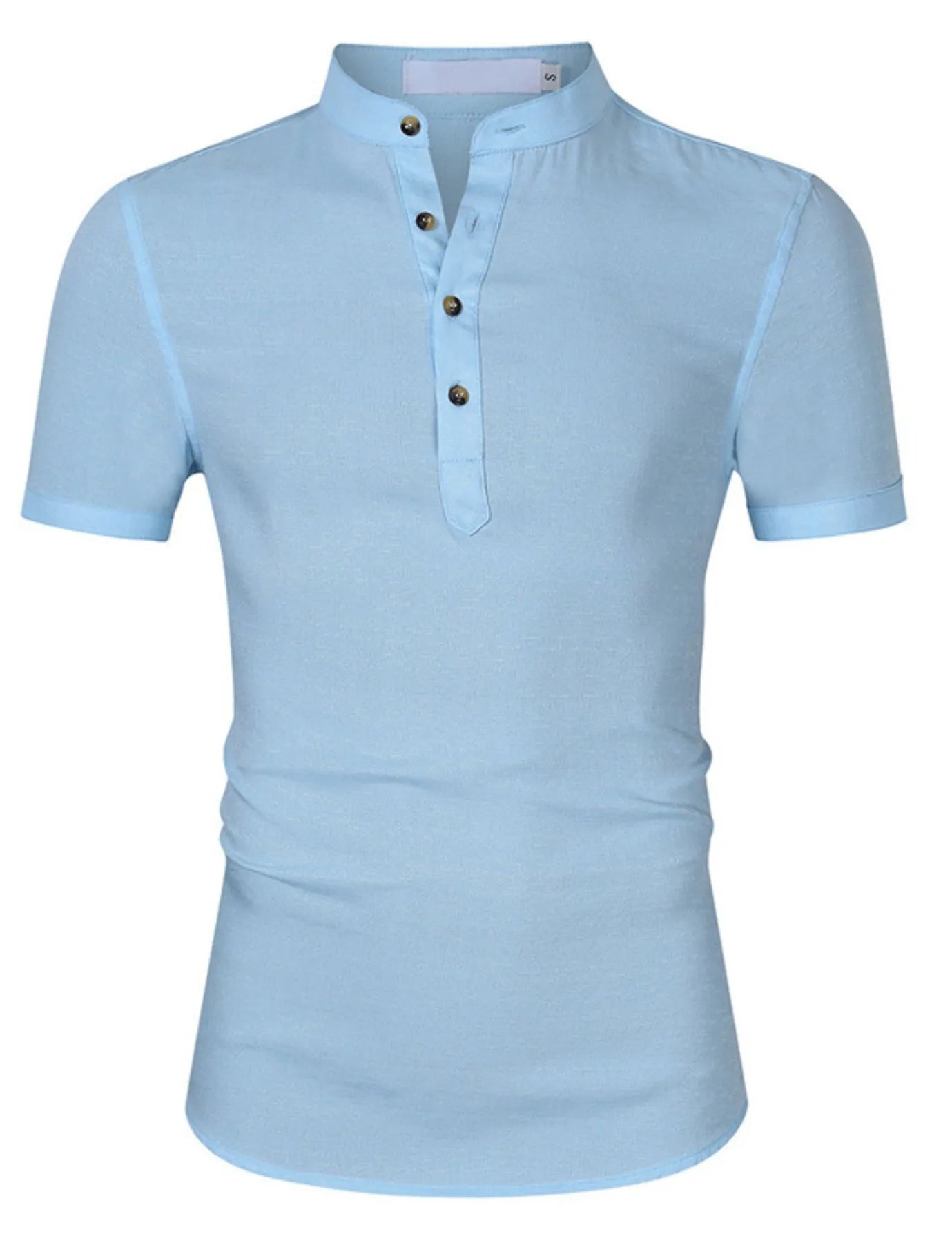 Men's light blue polo shirt with buttoned placket and short sleeves