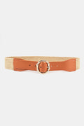 Caramel braided belt with round alloy buckle and punched holes
