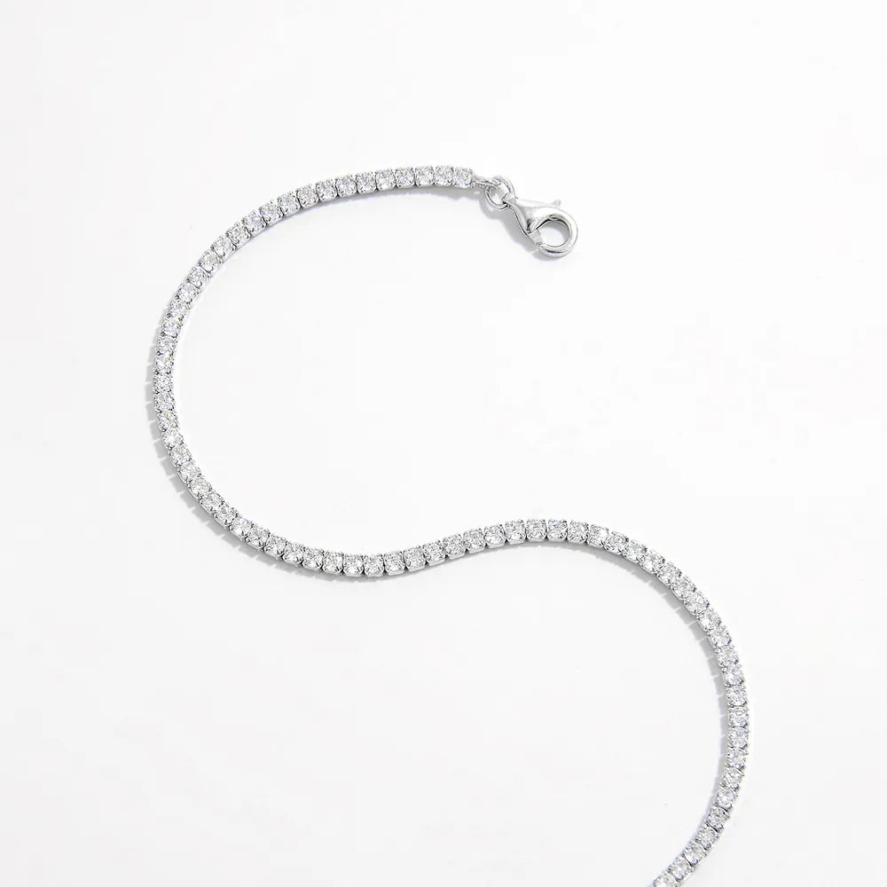 925 sterling silver zircon bracelet, continuous pavé row with hinged clasp