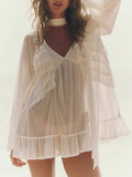 Cedar & Moore Sheer Ruffle Trim Beach Cover-Up, ivory chiffon, Trendsi.