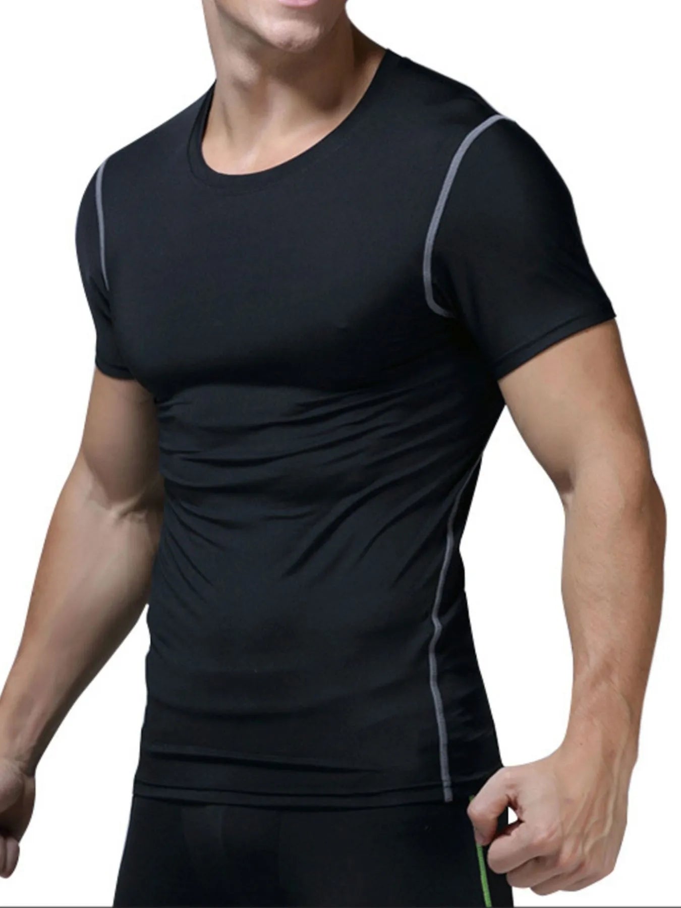 Men's moisture-wicking athletic T-shirt, black with light gray side seams