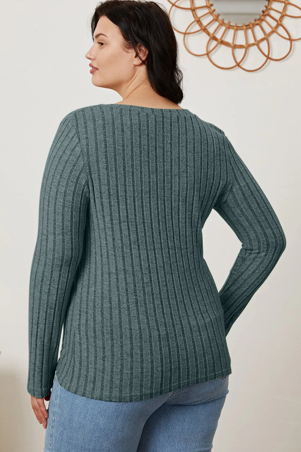 Cedar & Moore Basic Bae ribbed V-neck long sleeve tee in teal knit