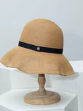 Cedar & Moore Straw Sun Hat with Ribbon by Trendsi, natural beige straw, black band.