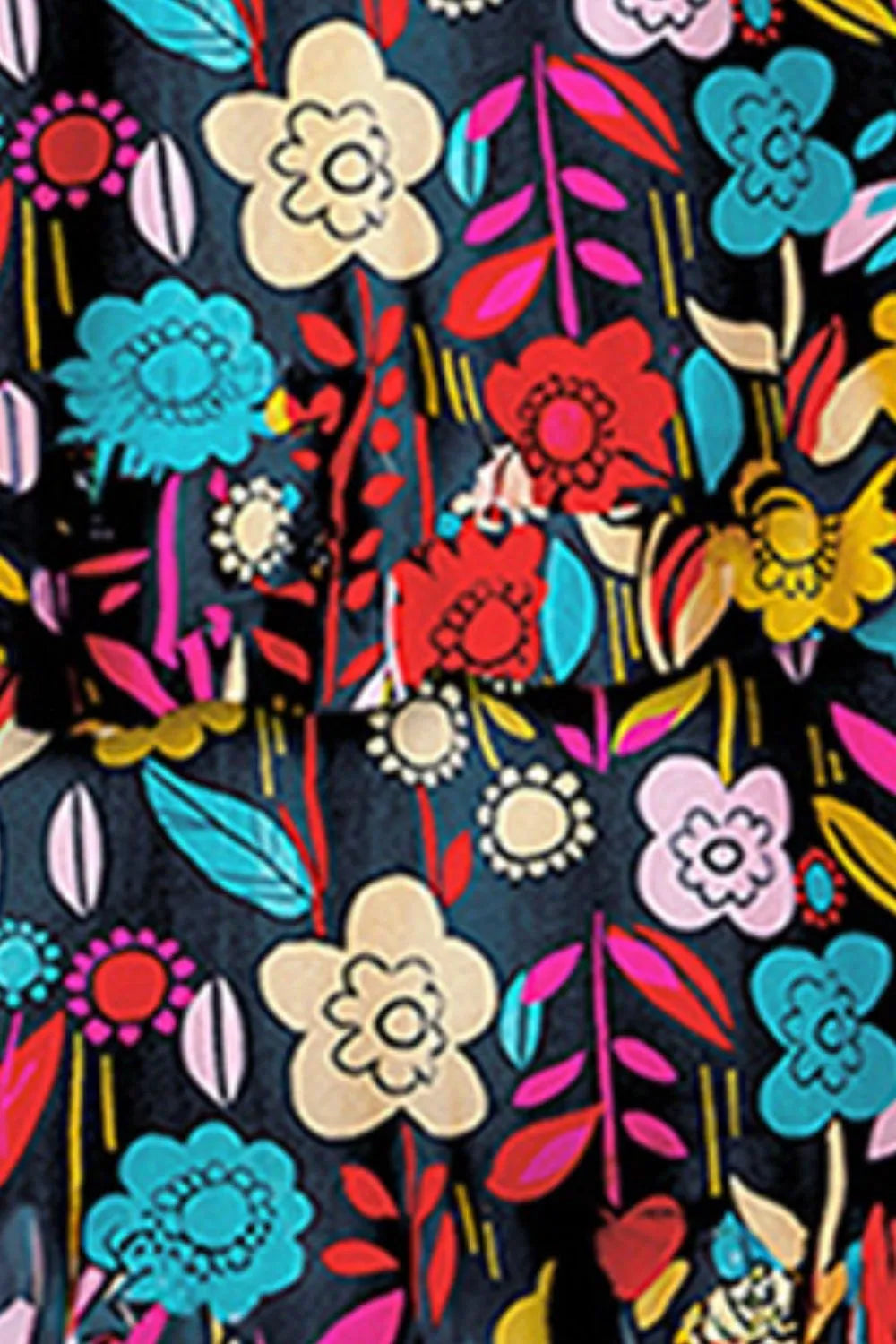 Floral pattern fabric panel on dark background with colorful flowers and leaves