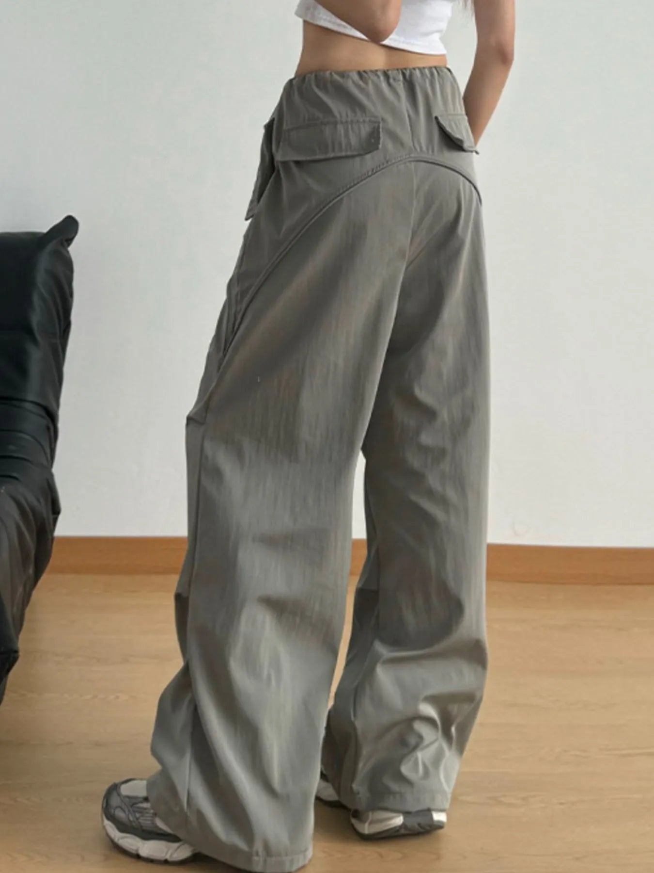 Sage wide-leg drawstring pants with relaxed fit and slant side pockets