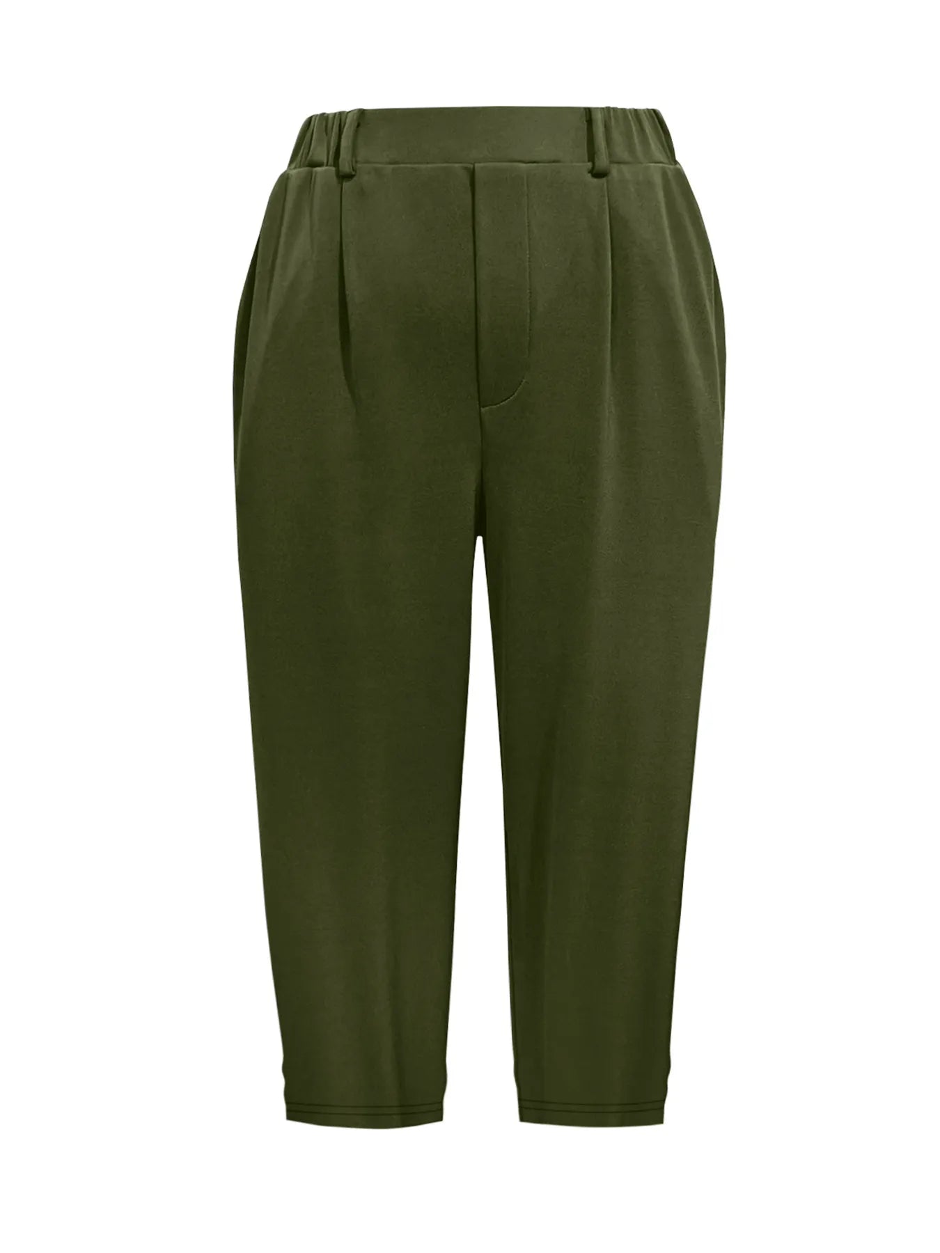 Pleated detail pants with pockets, dark green, cropped ankle length