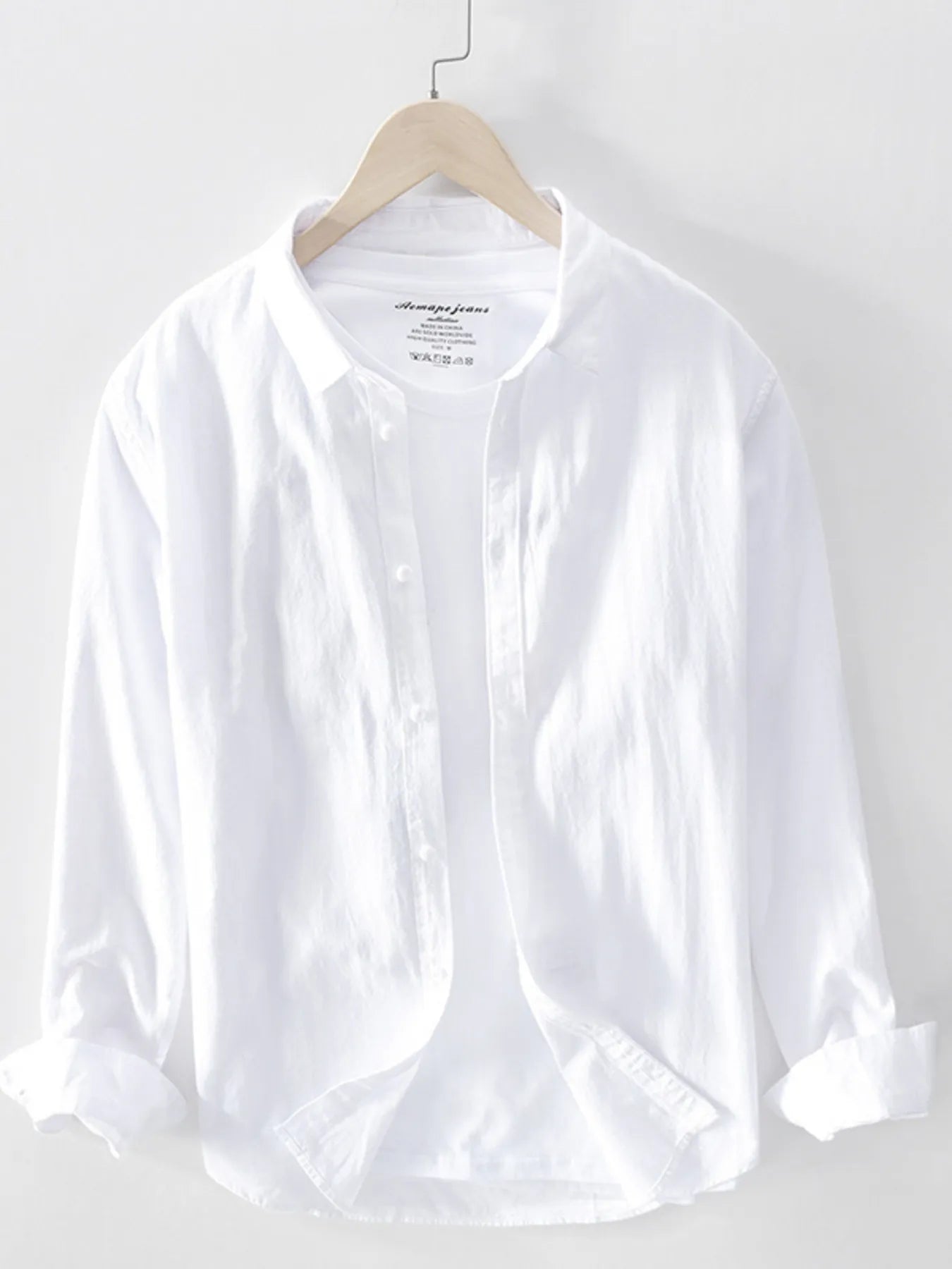 Men's plus size long-sleeve button-up shirt, white, button front and spread collar