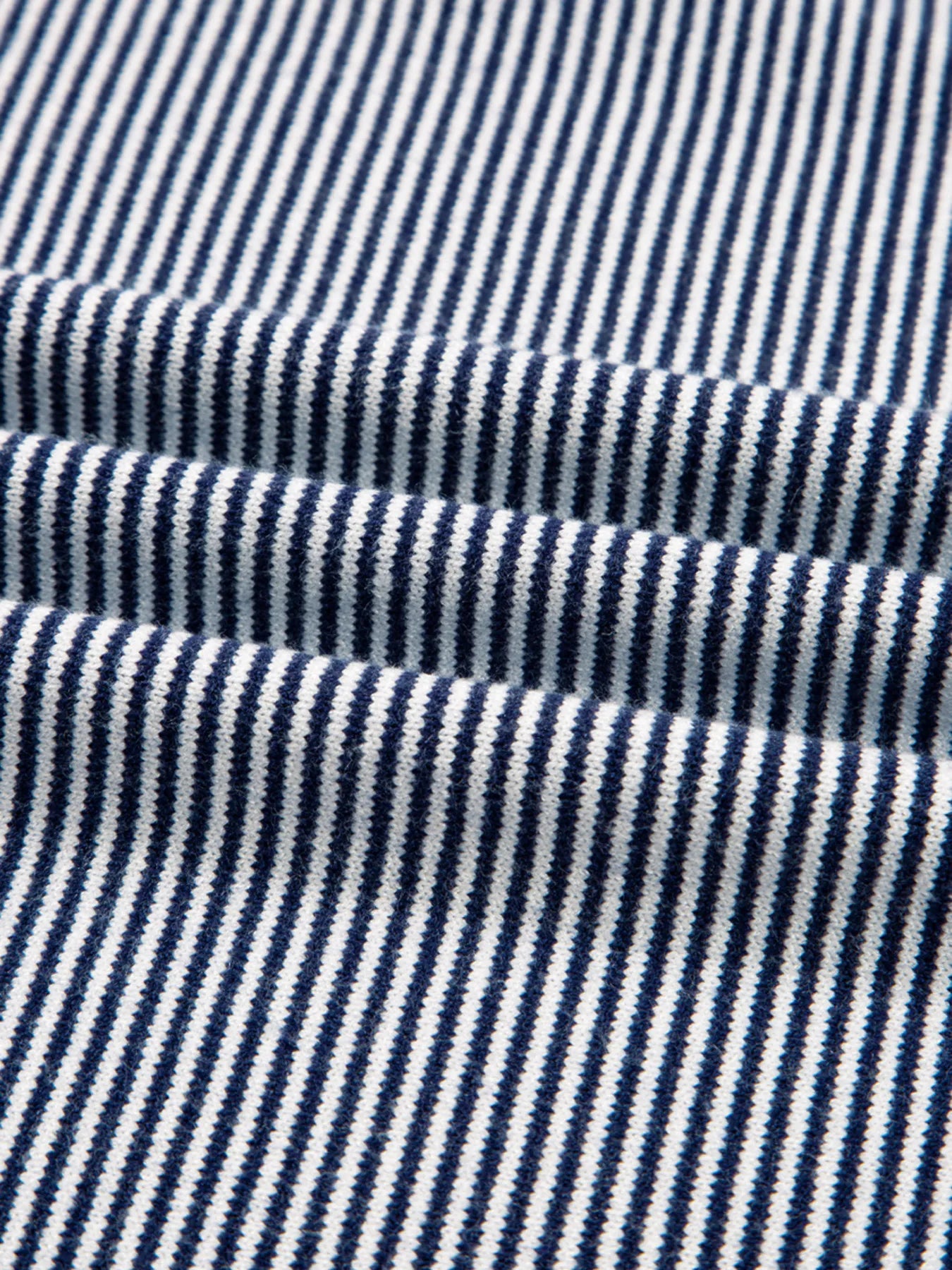 Navy and white striped knit tunic sweater fabric with fine horizontal ribbing