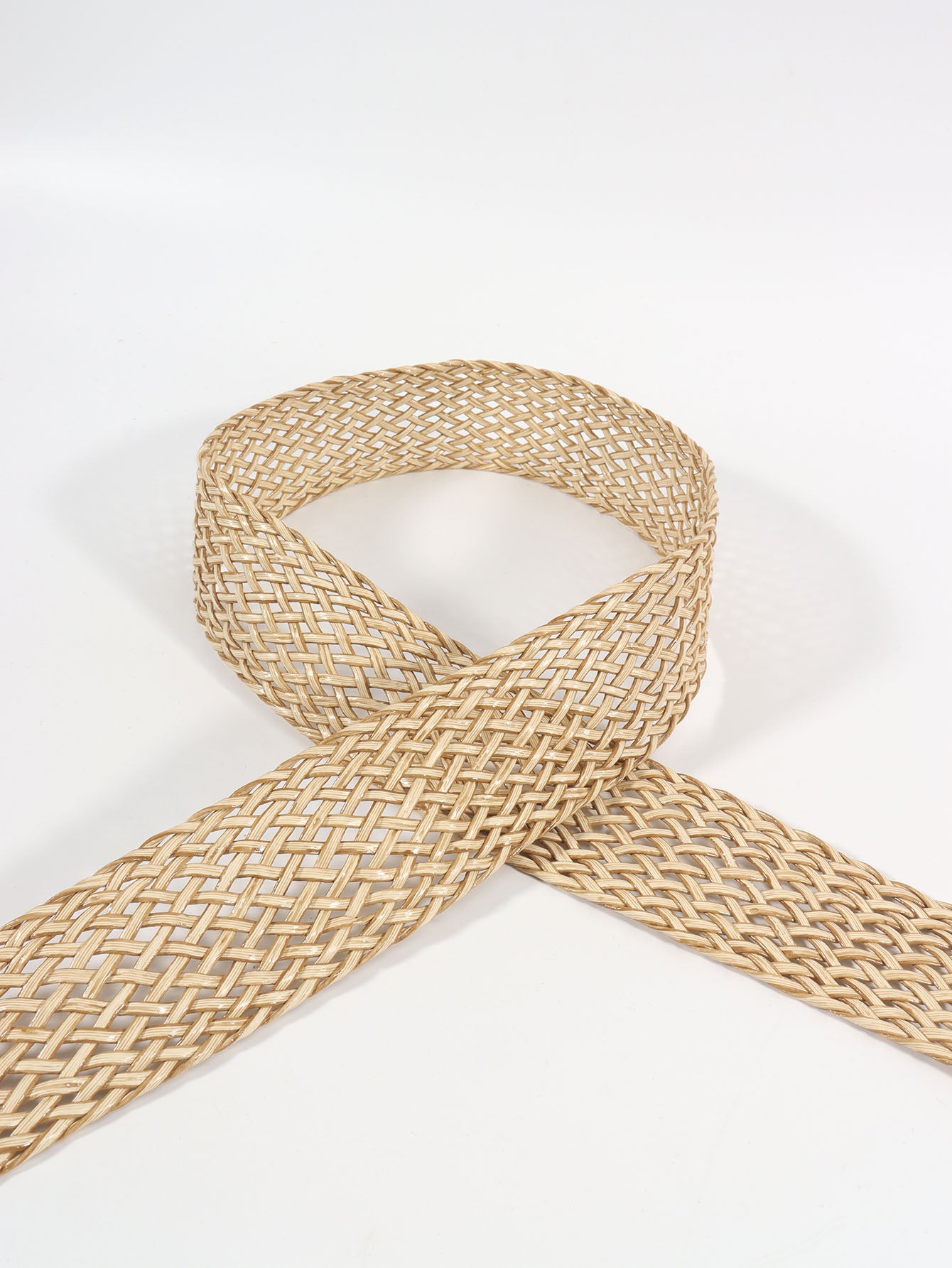 Camel braided belt with cross-over knot detail, no buckle shown