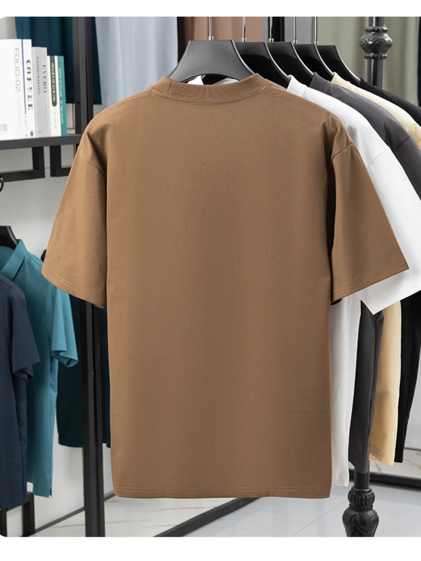 Men's crew neck short-sleeve T-shirt, coffee brown, back view