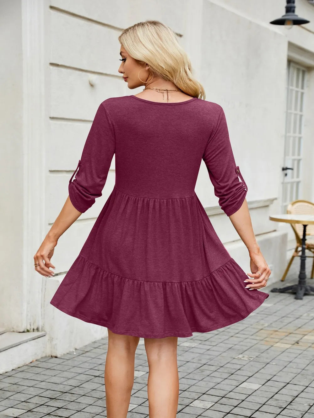 Tiered ruched V-neck mini dress by Trendsi in burgundy