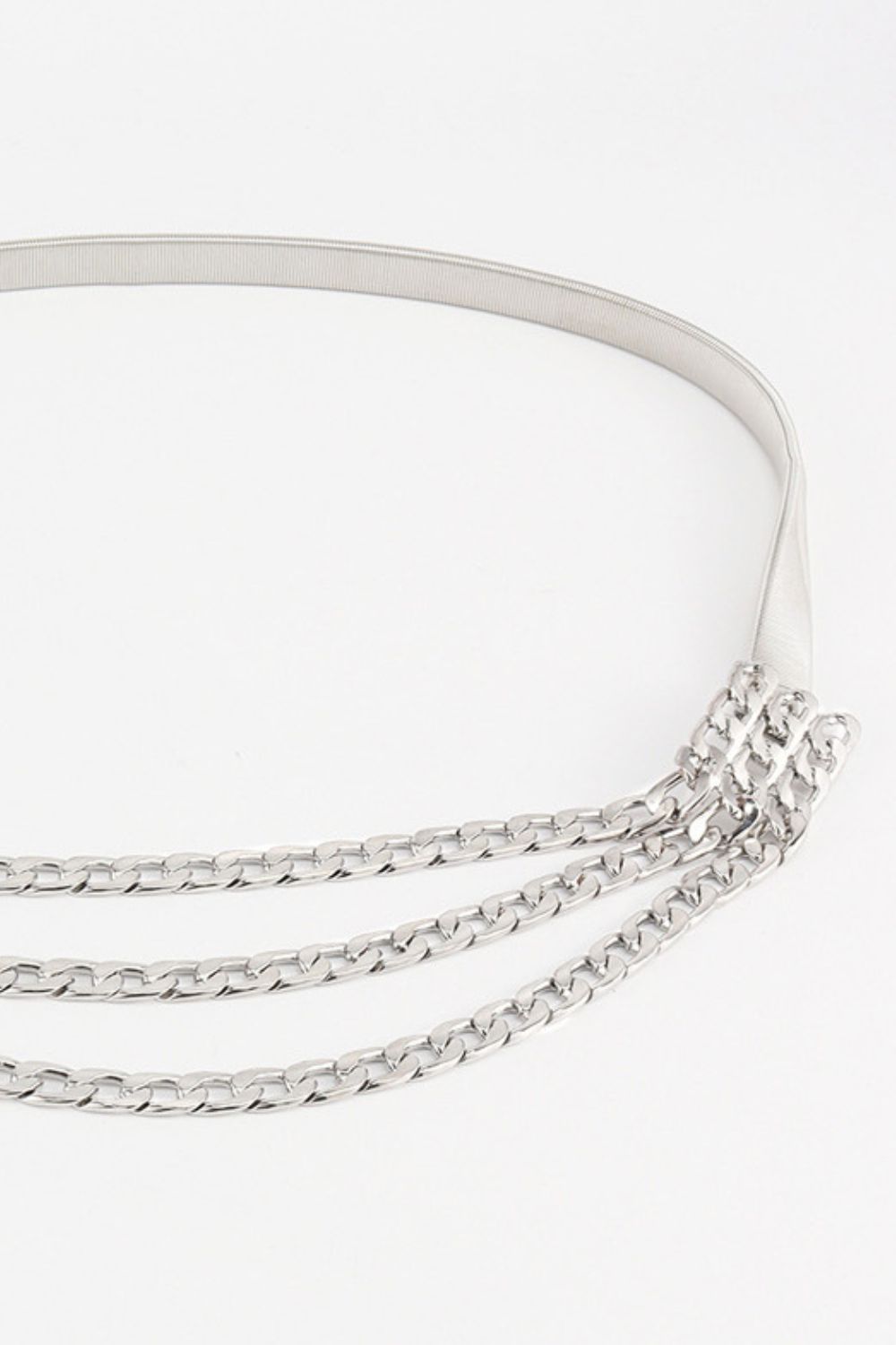 Silver triple-layer chain belt detail with three interlinked chain rows