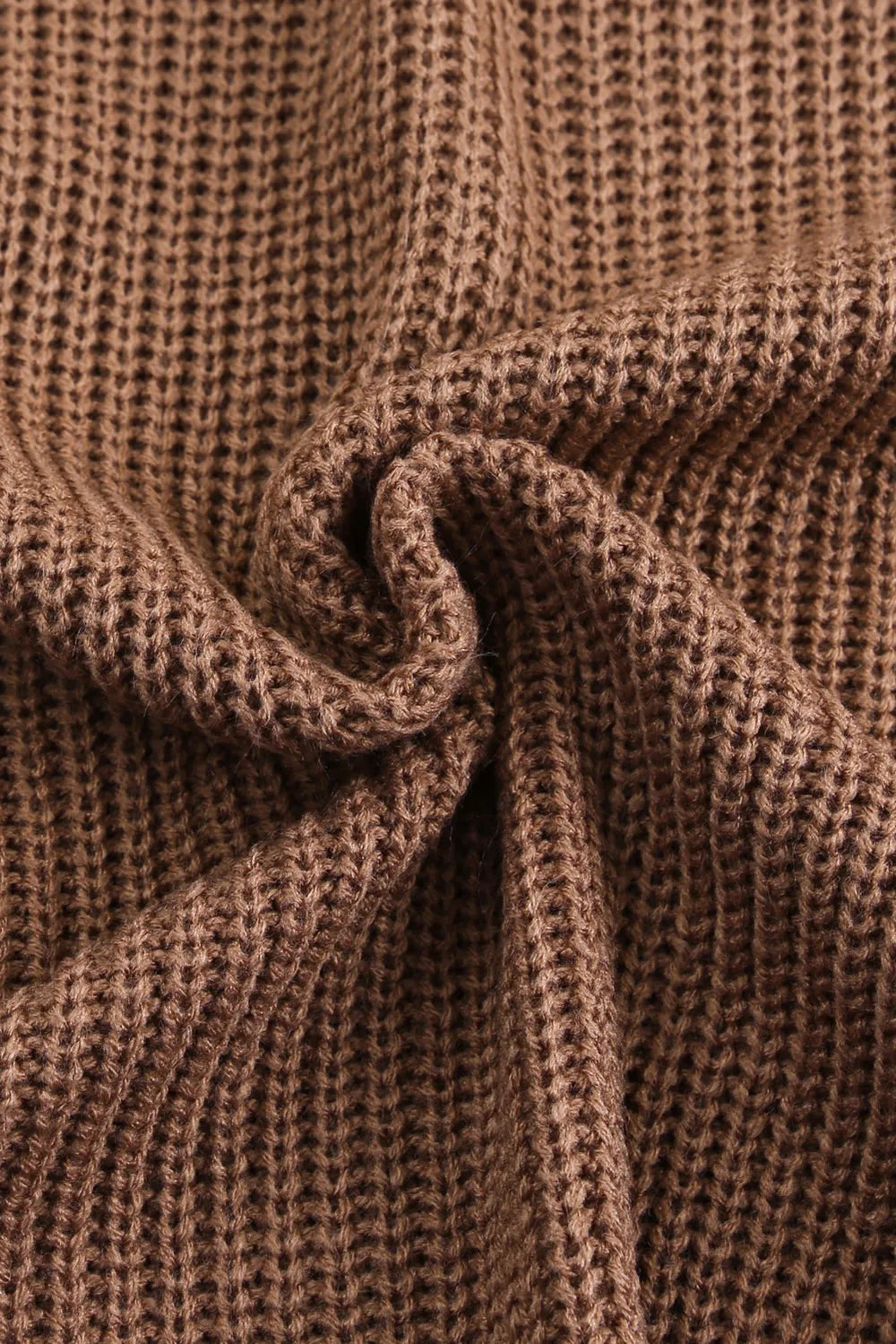 Taupe openwork cardigan knit detail near side seam