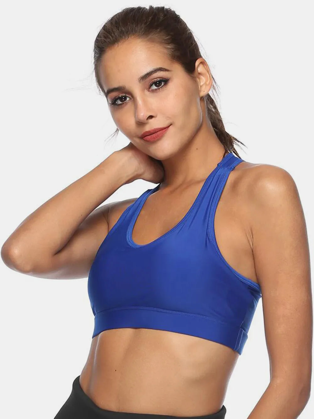 Blue cutout scoop neck active tank, racerback and wide cropped hem