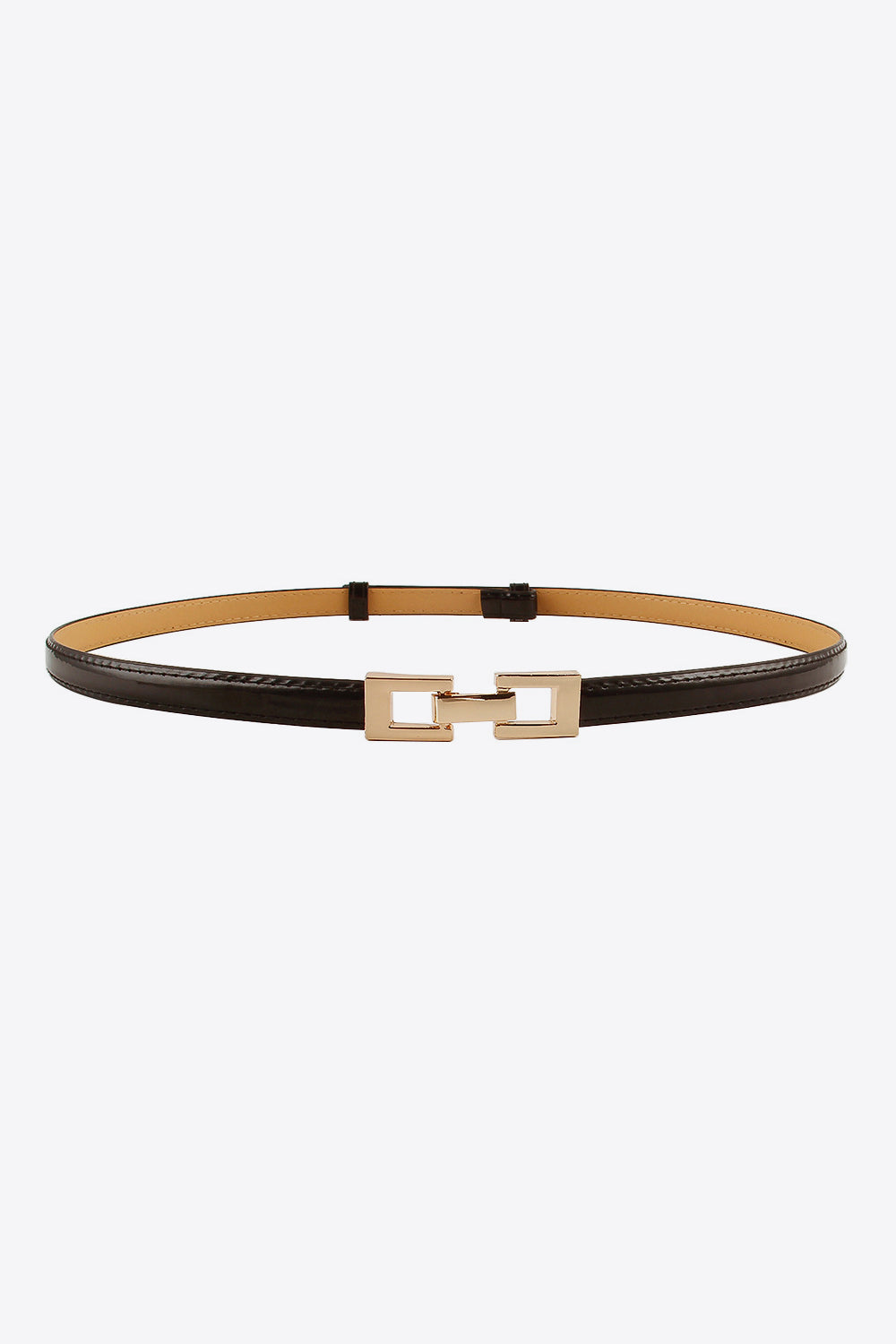 Tan and dark-brown slim belt with gold-tone square buckle
