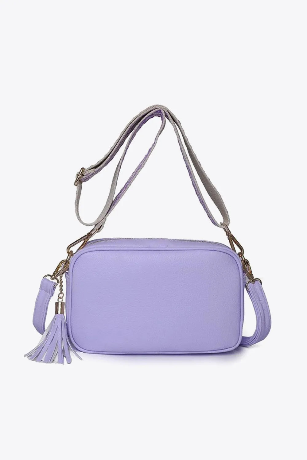 PU leather tassel crossbody bag, lavender with gold-tone chain straps