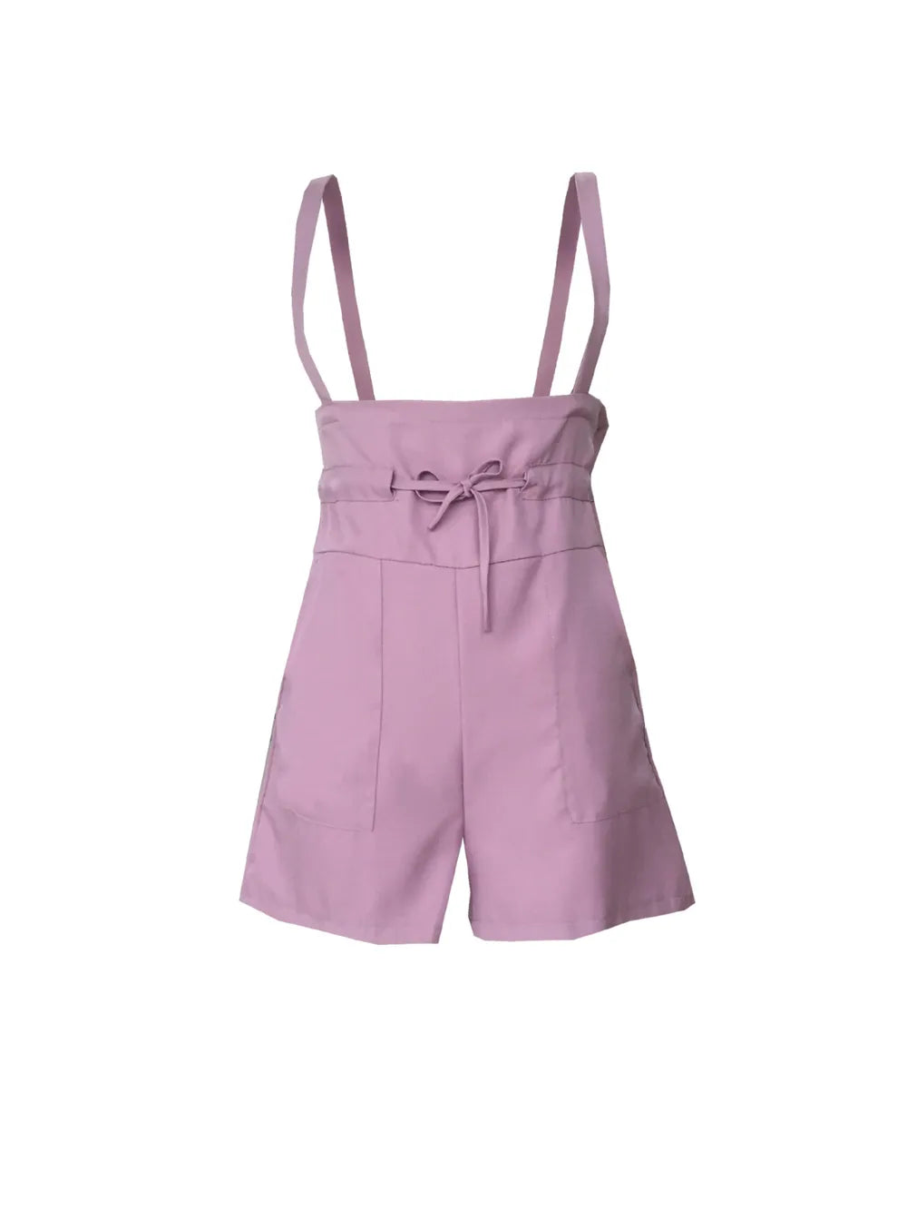 Cedar & Moore Drawstring wide-strap overalls with pockets in lavender.