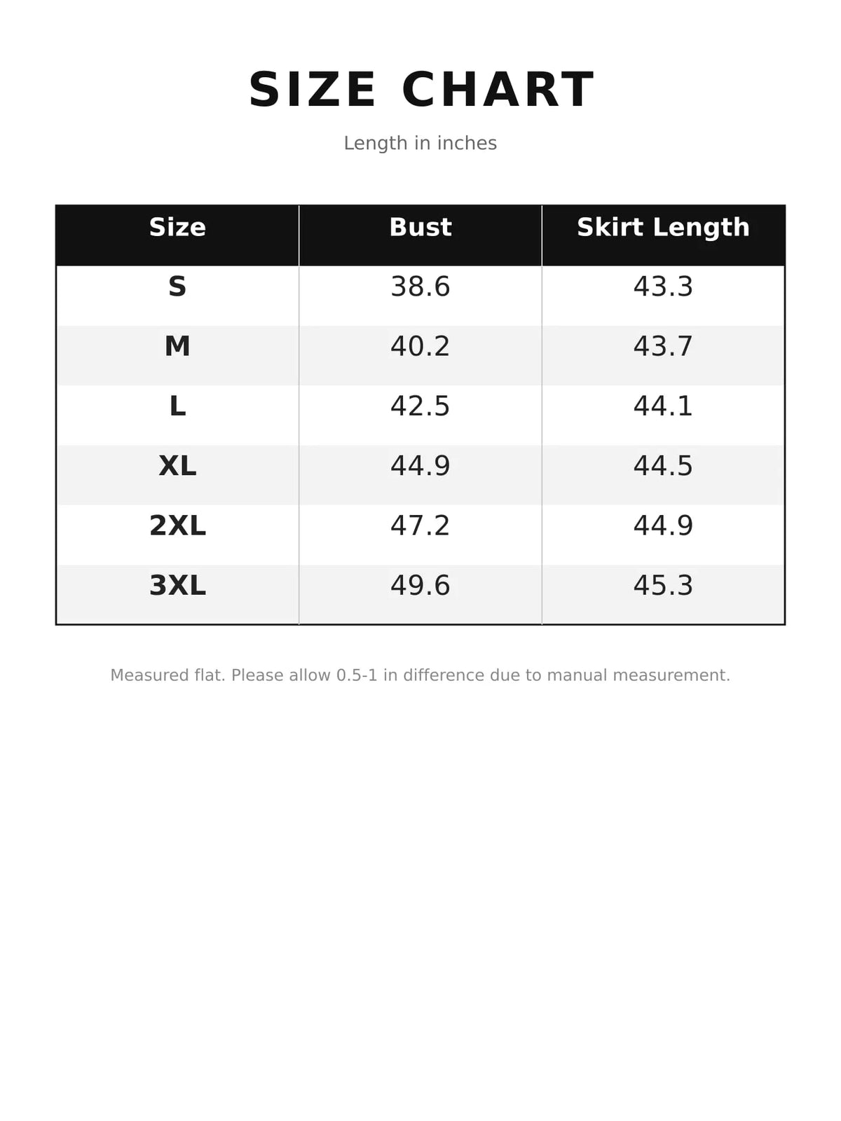 Size chart for soft stretch V-neck long sleeve midi dress, length in inches