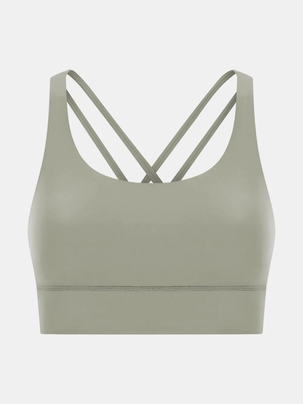 Scoop neck active tank top in sage green with crisscross strap back detail