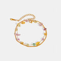 Gold double-layer bracelet with multicolor stone beads and clasp