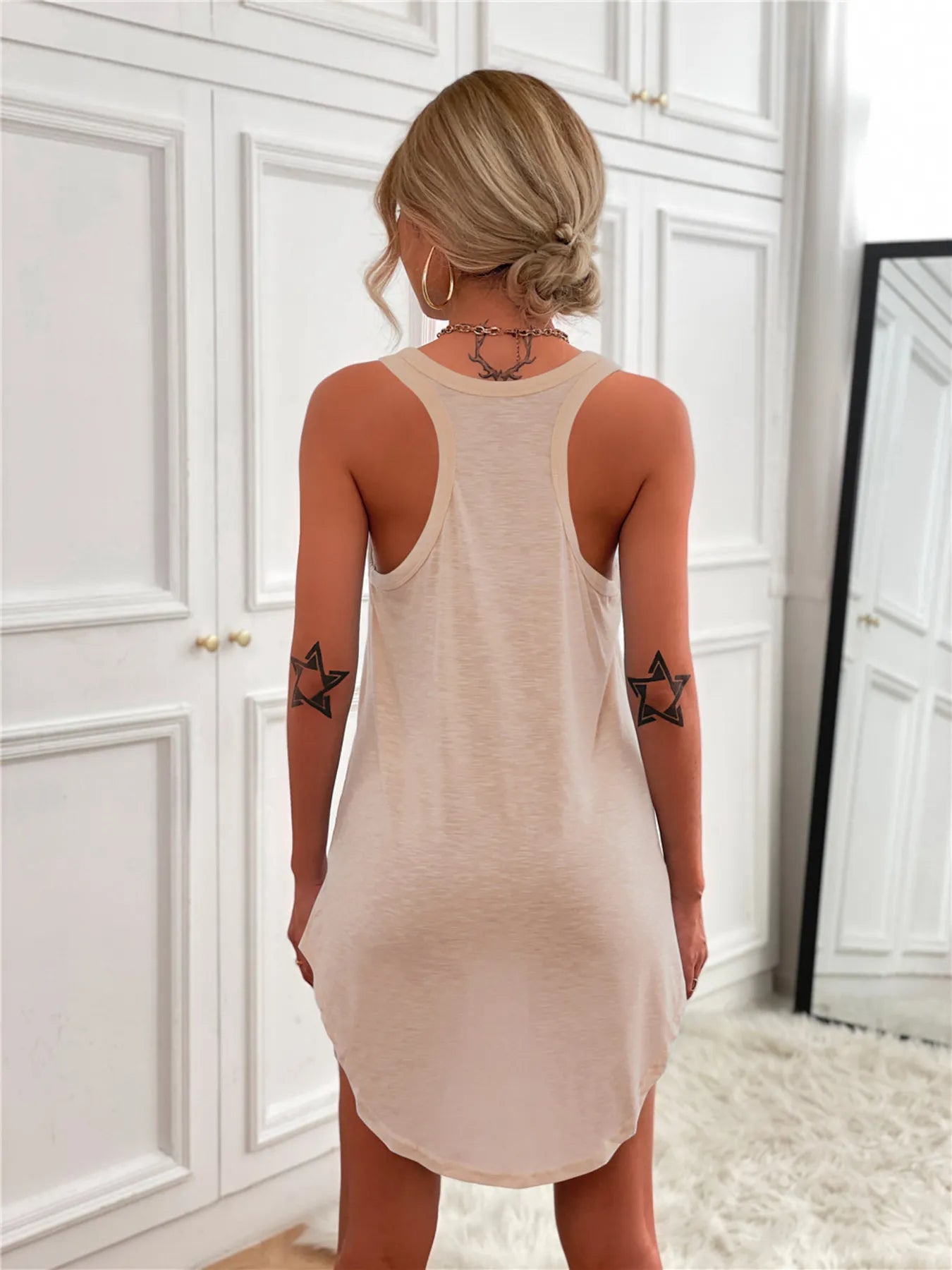 Casual Tank Mini Dress in beige with curved hem by Trendsi