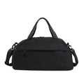 Large nylon travel duffle bag, black with front zip pocket and short handles