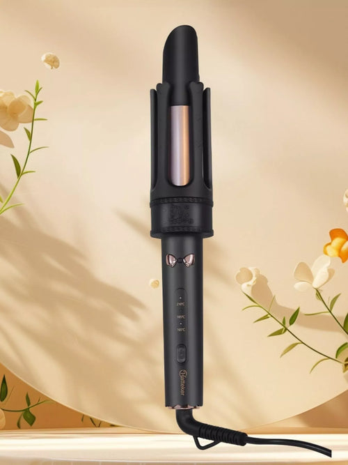 Black automatic rotating curling iron with clamp head and power cord