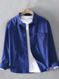 Men's plus size button-up long sleeve shirt, royal blue with white placket