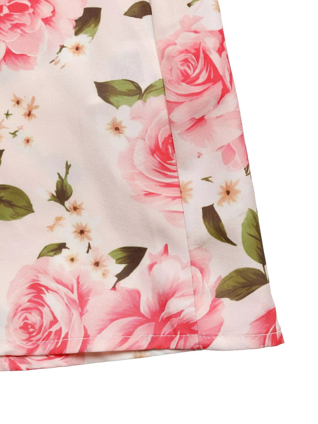 Cedar & Moore Floral Print Halter Neck Midi Dress by Trendsi, pink rose pattern with green leaves, smocked and tied