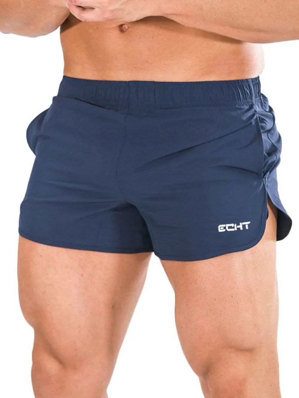 Men's plus-size quick-dry shorts with pockets, navy, elastic waistband, side logo