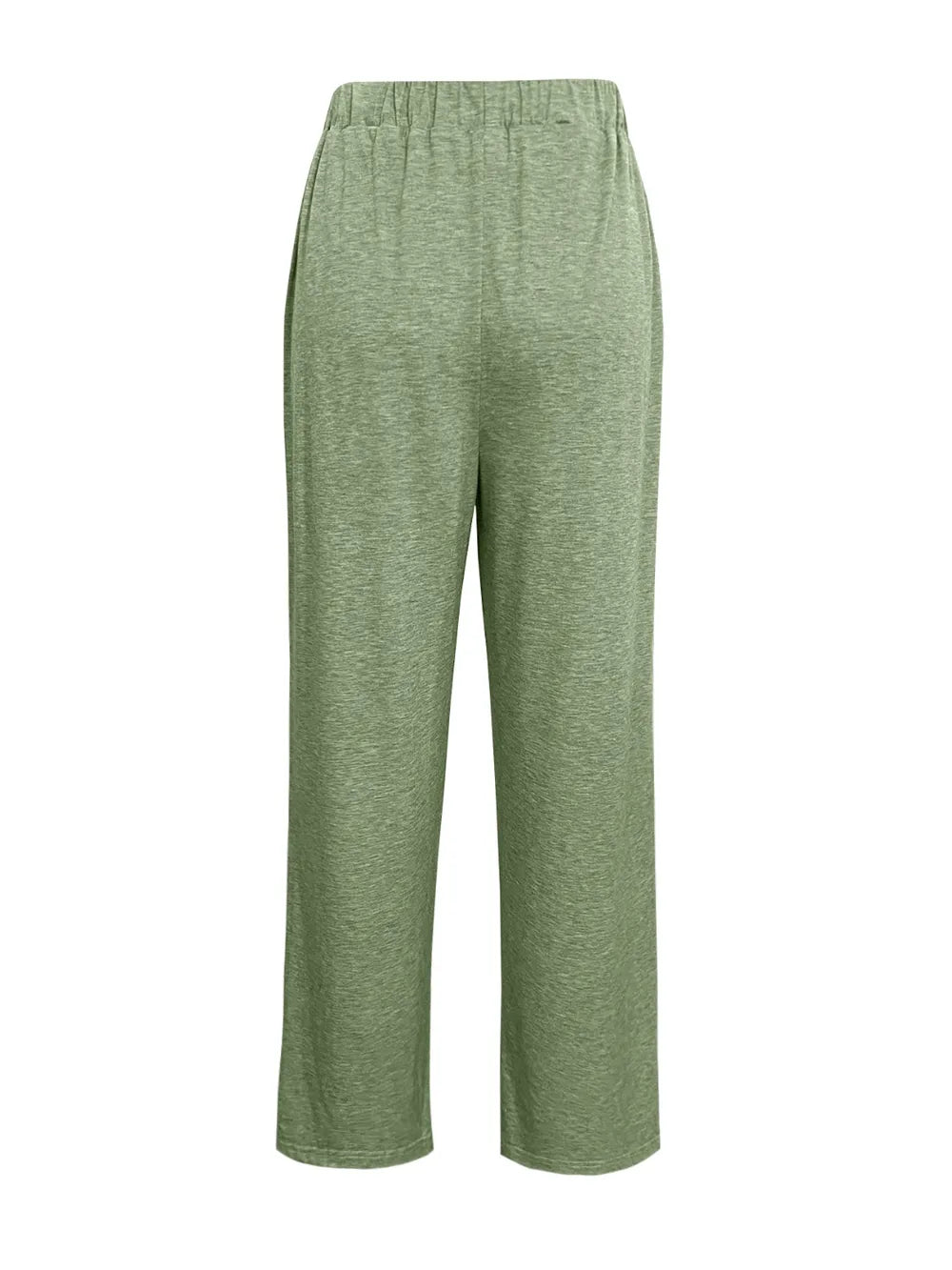 Matcha green wide-leg pants with elastic waistband and drawstring