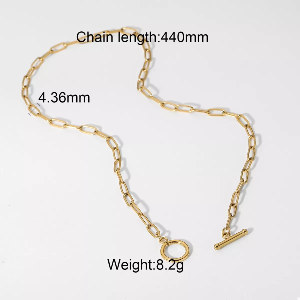 Gold chain link necklace; chain length 440mm, weight 8.2g