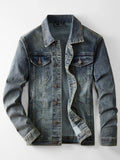 Men's vintage wash stretch denim jacket with button-flap chest pockets
