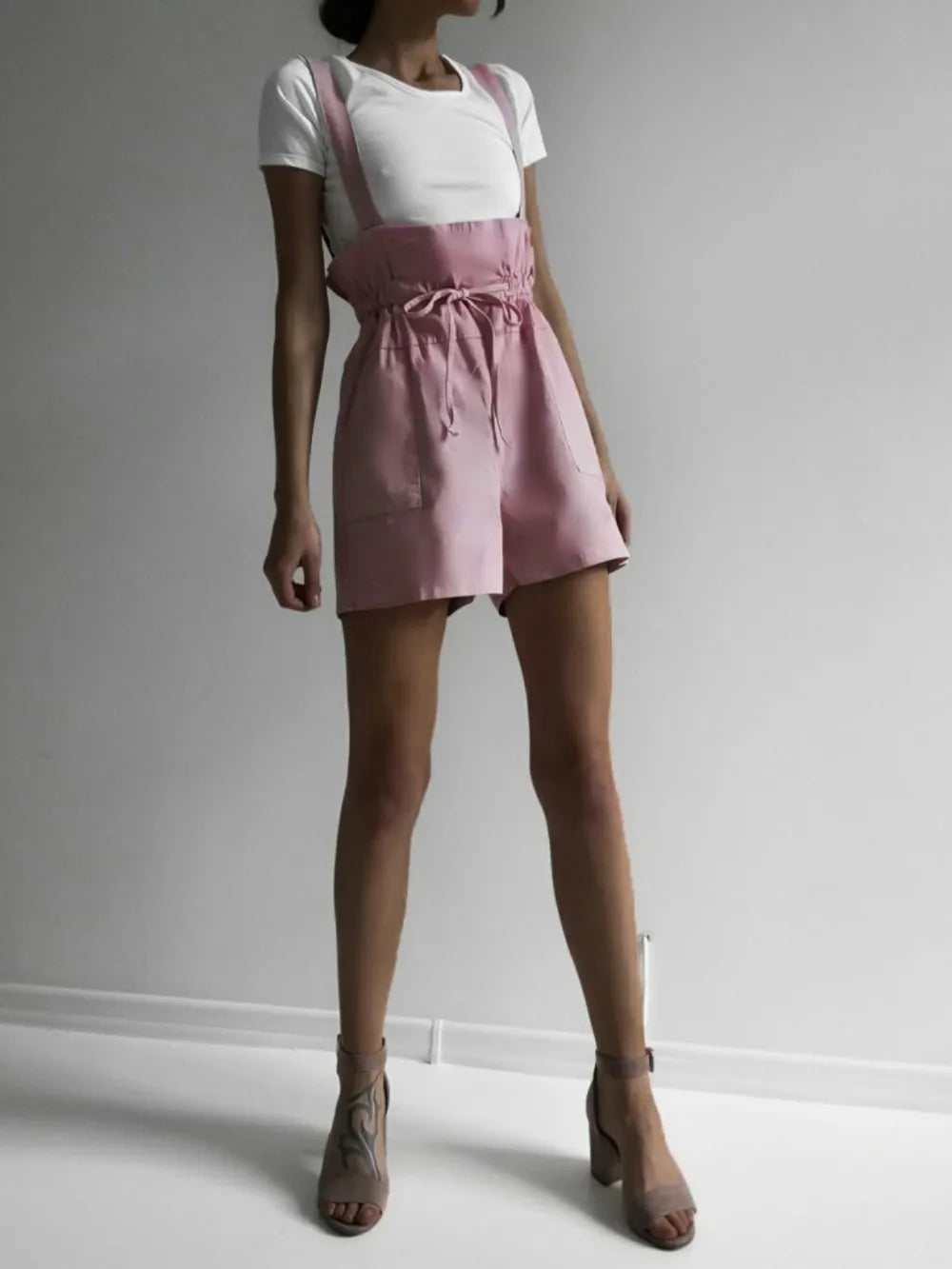 Cedar & Moore Drawstring wide-strap pink overalls with pockets