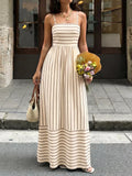 Cedar & Moore Striped Print Spaghetti Strap Maxi Dress, cream with brown stripes, Trendsi