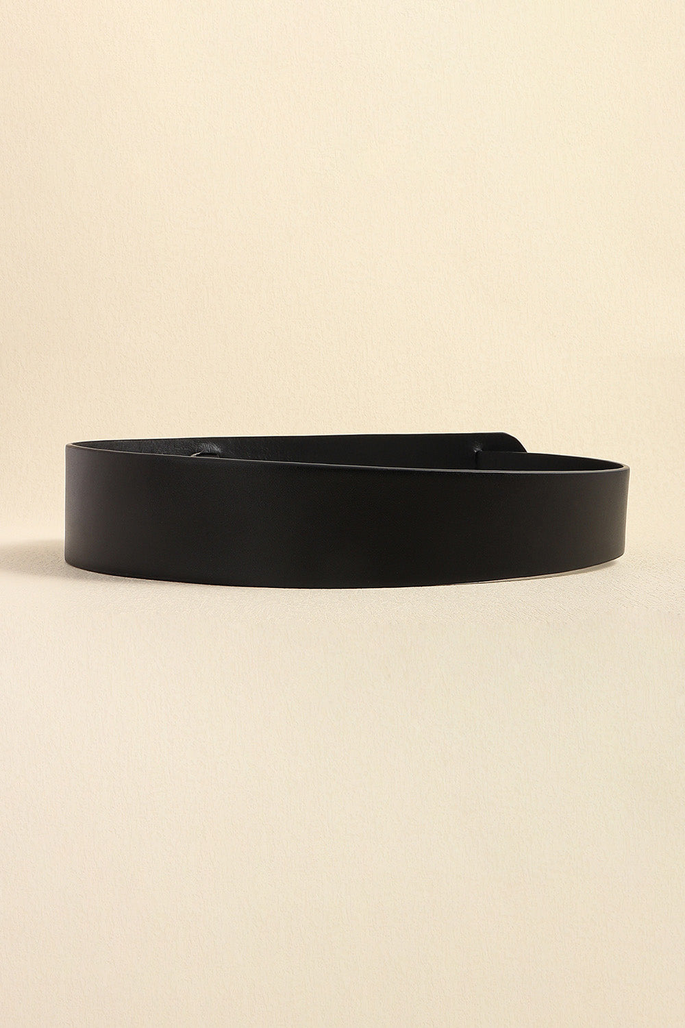 Vegan leather belt in black, wide strap with smooth front and stitched edge detail