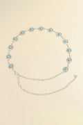 Turquoise stone chain belt with round bead links and silver-toned setting