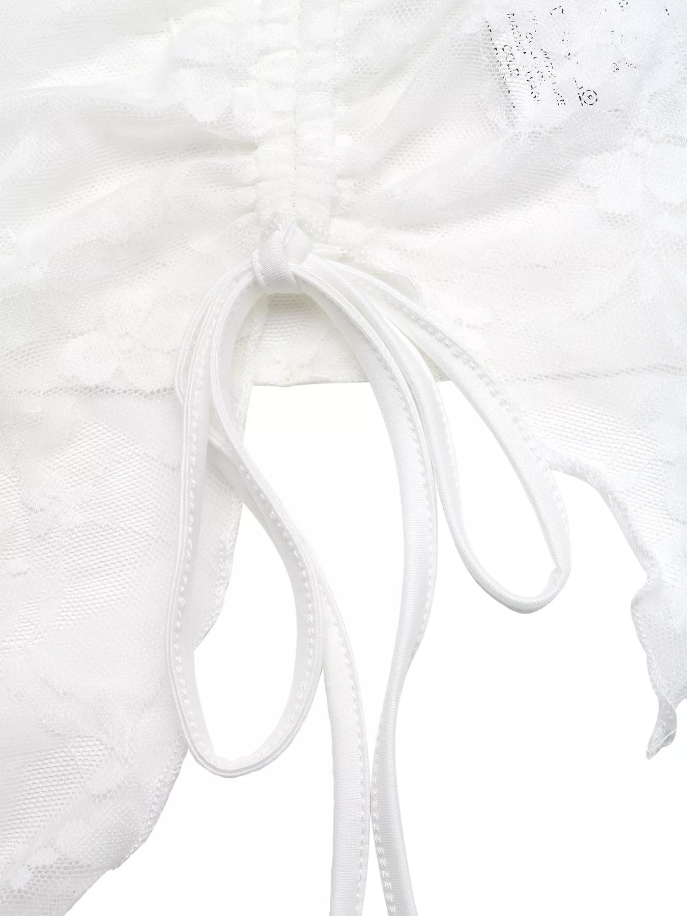 Cedar & Moore Ruched Lace Tube Top, white lace with drawstring, Trendsi