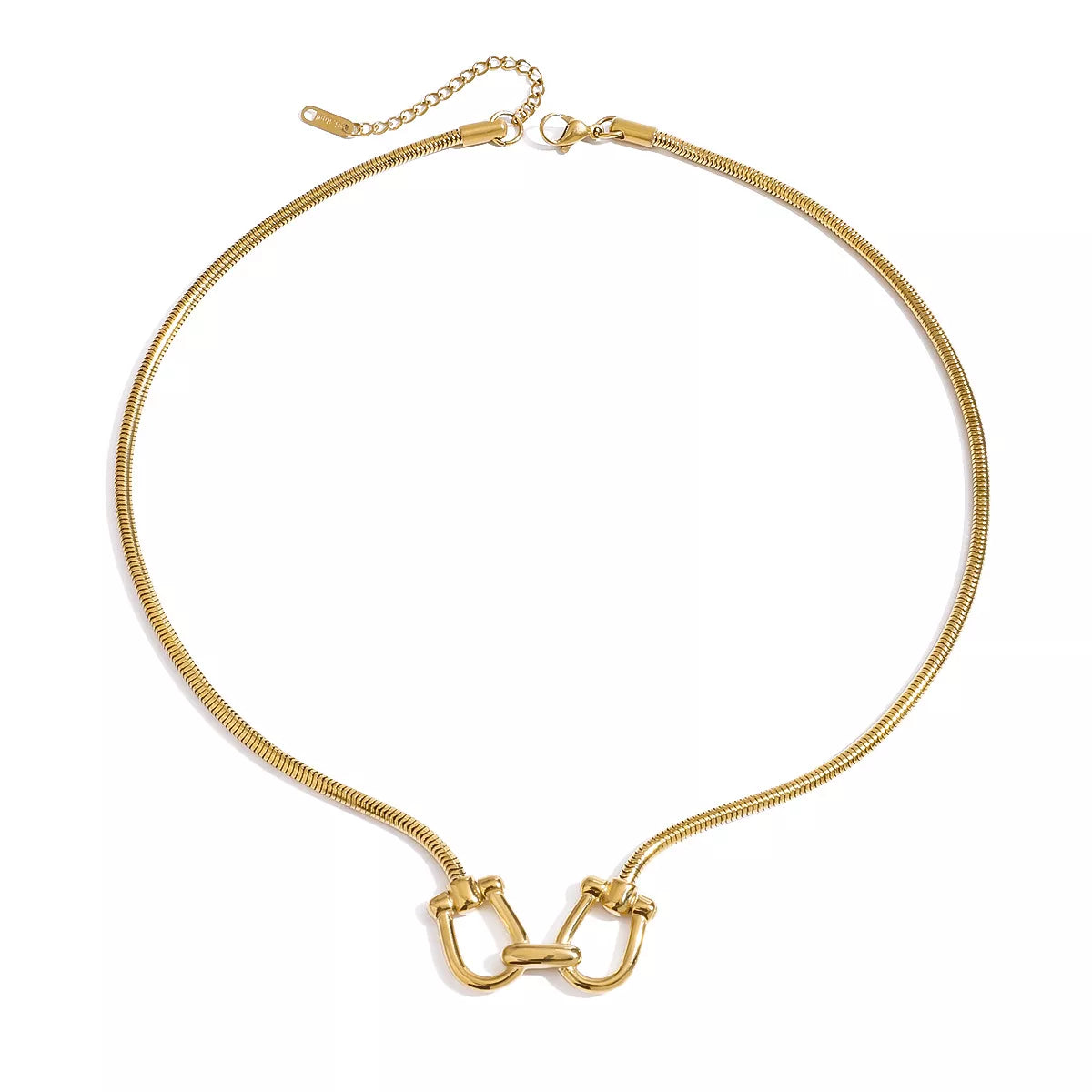 Gold-plated horseshoe necklace with adjustable chain and U-shaped linked centerpiece