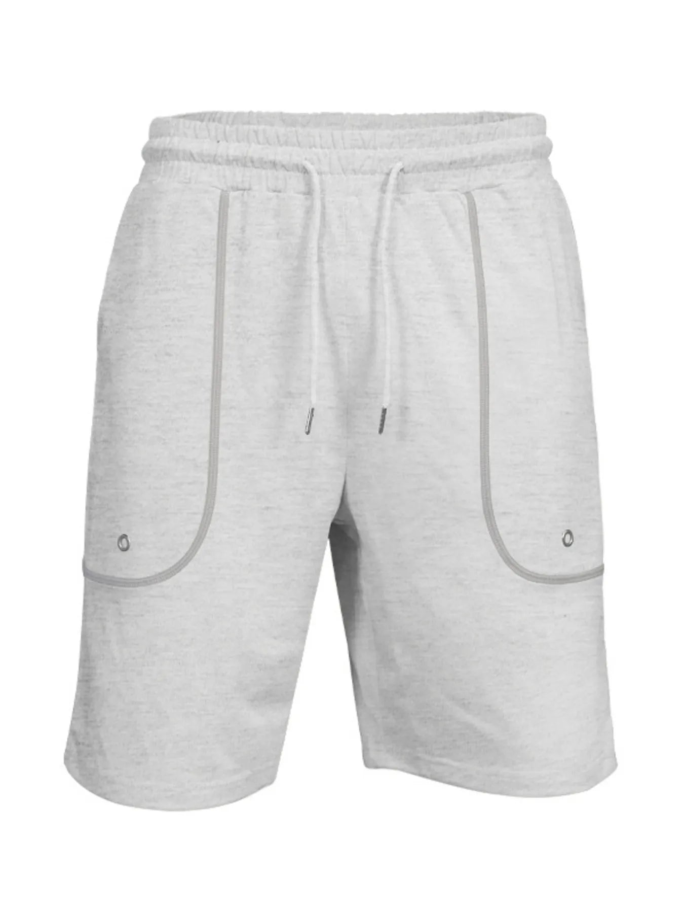 Men's light gray drawstring shorts with elastic waistband