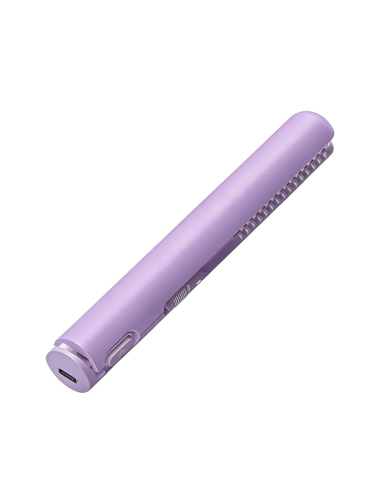 Compact cordless hair straightener-curler set, purple ridged barrel
