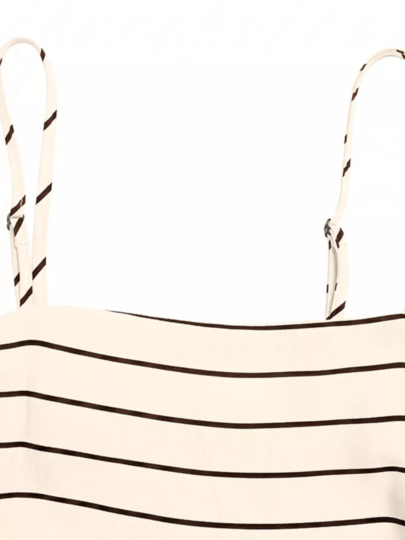 Cedar & Moore Striped Print Spaghetti Strap Maxi Dress in cream with brown stripes