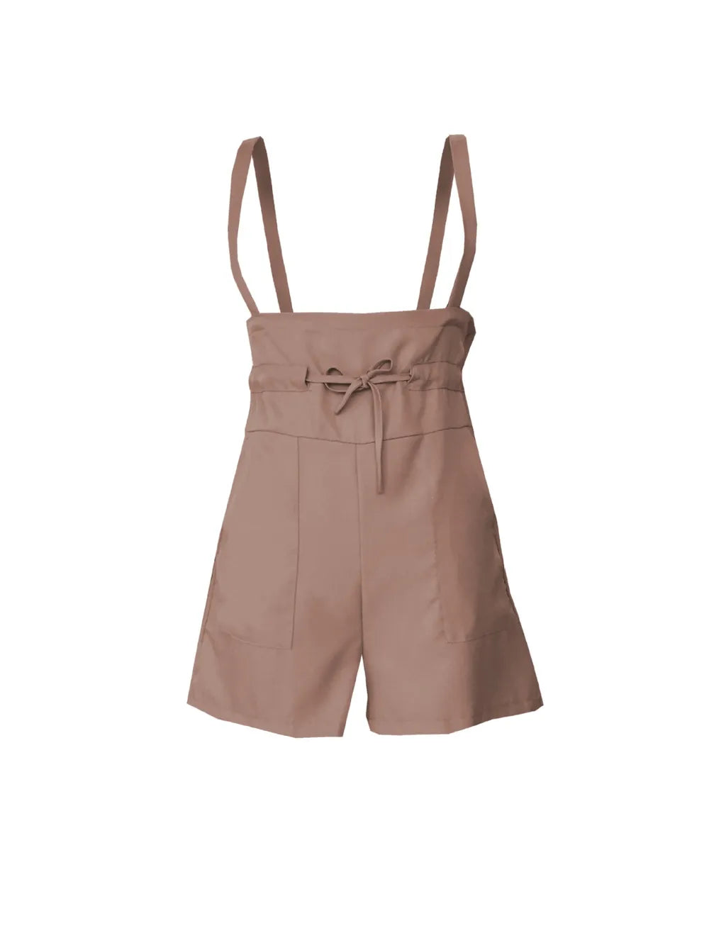 Cedar & Moore Drawstring Wide Strap Overalls with Pockets in taupe by Trendsi