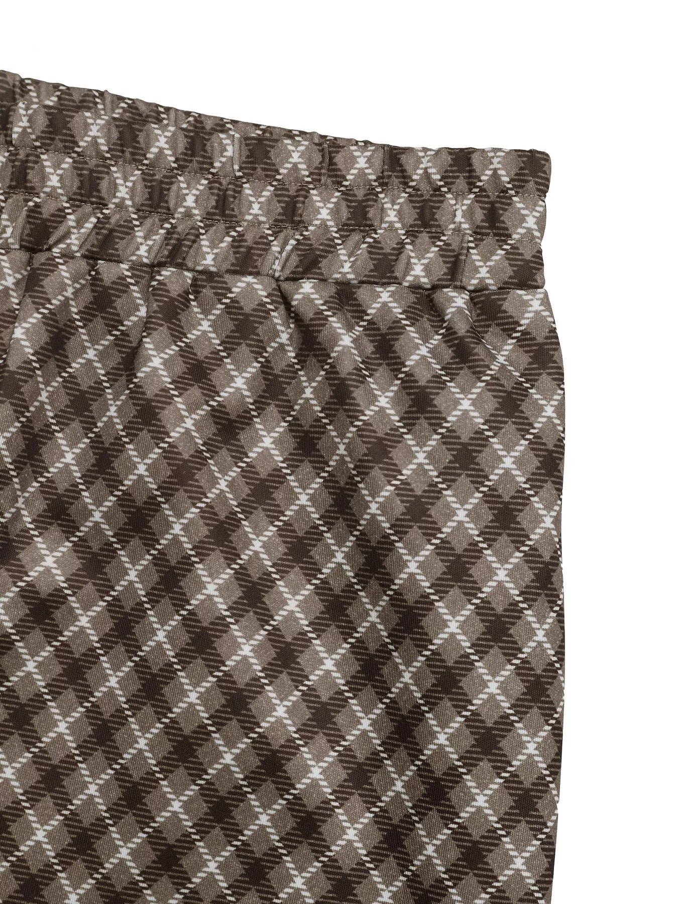 Brown plaid fabric with repeating diamond check pattern
